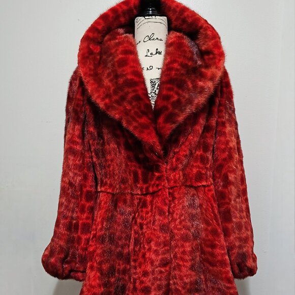 New Real Leopard Animal Print Dotted MINK Fur Coat Jacket Stroller Red Scarlet - Picture 1 of 8